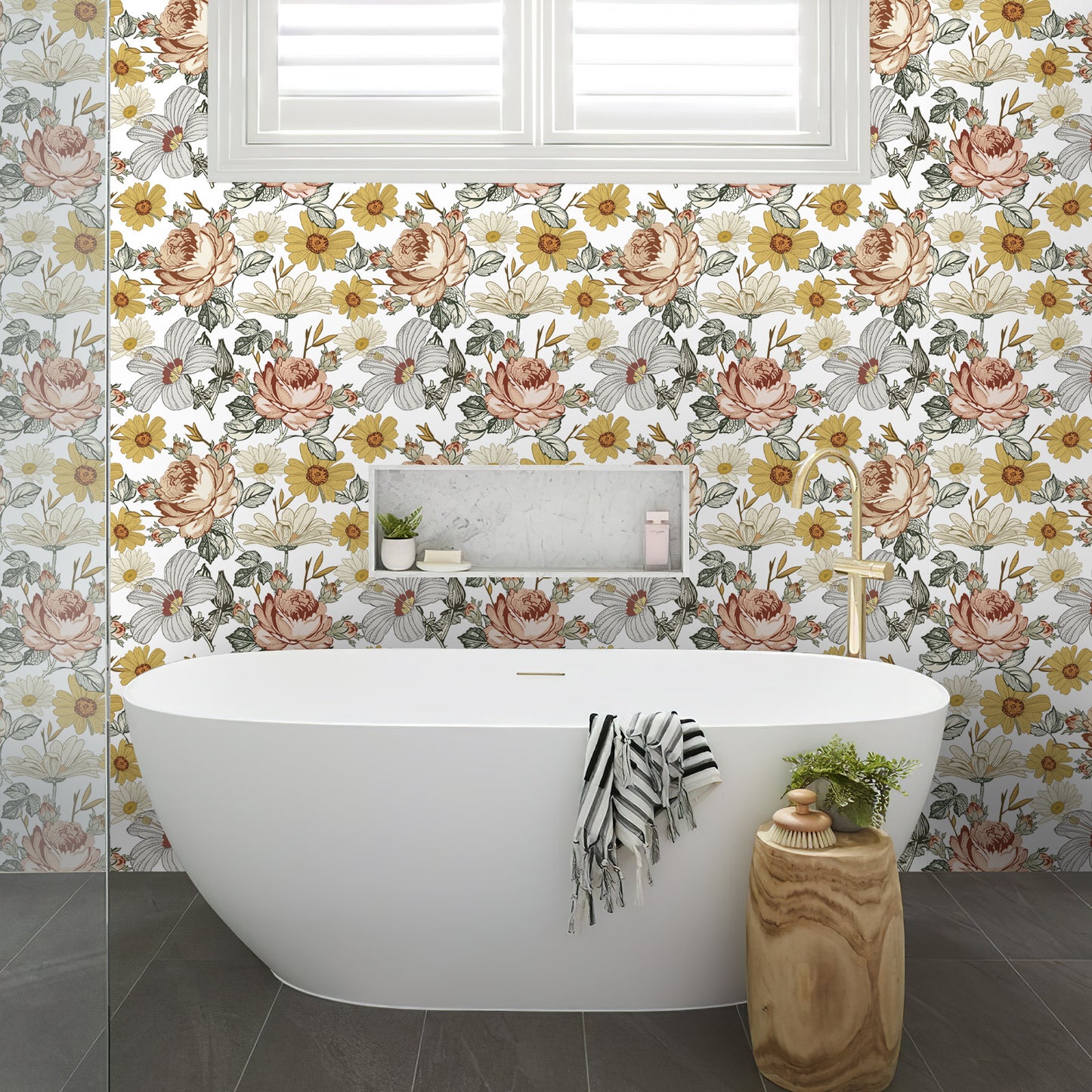 Floral Peel and Stick Vinyl Wallpaper for Bathroom Cabinet Wall Decor MP1036