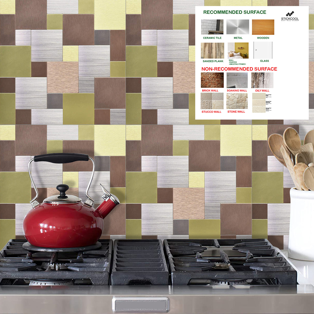 Mosaic Peel and Stick Self Adhesive Metal Backsplash Aluminum  (BrownY/4mm) 5 Sheets