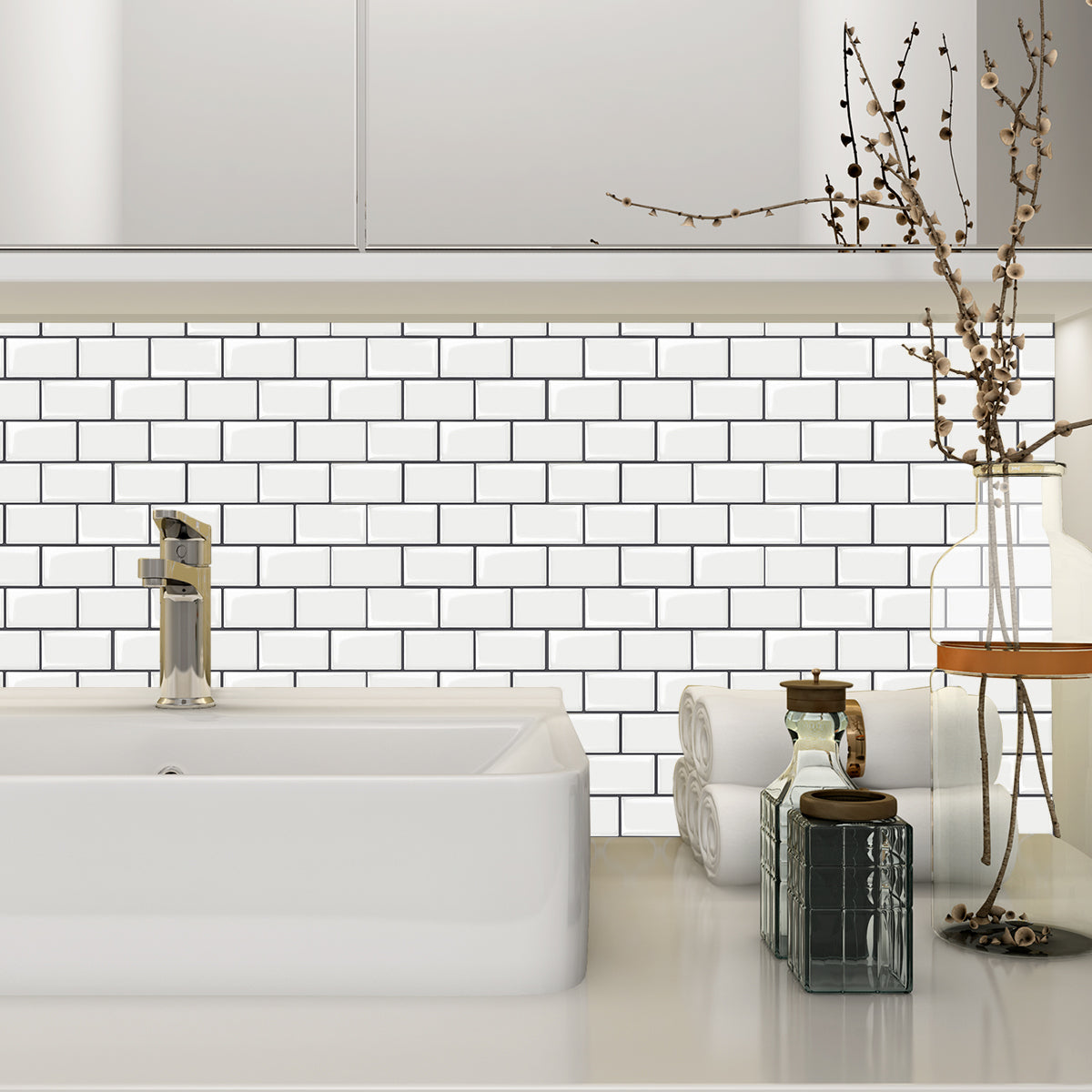 10-Sheet White Subway Tiles Peel and Stick Backsplash, Stick on Tiles Kitchen Backsplash (Thickness 2.5mm)