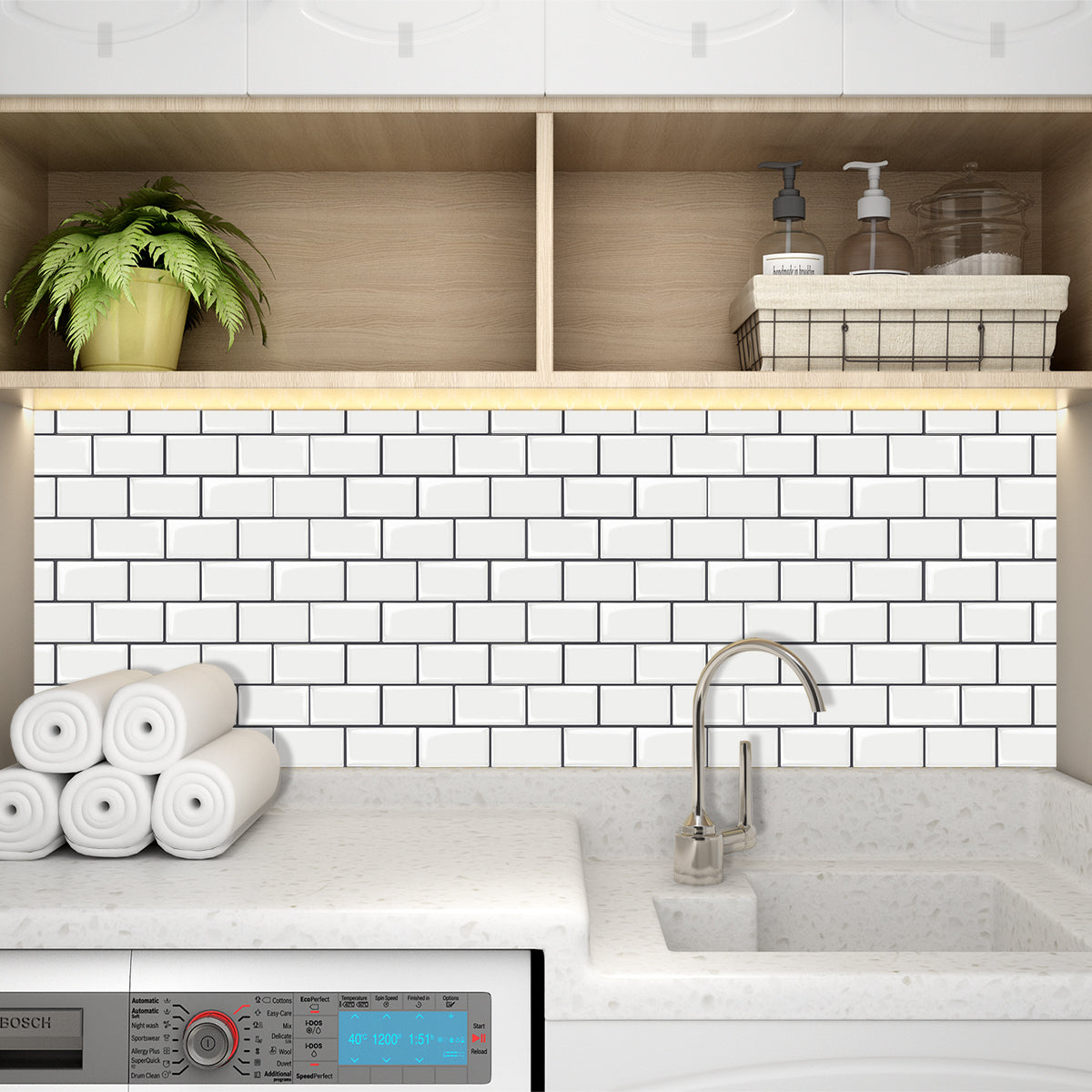 10-Sheet White Subway Tiles Peel and Stick Backsplash, Stick on Tiles Kitchen Backsplash (Thickness 2.5mm)