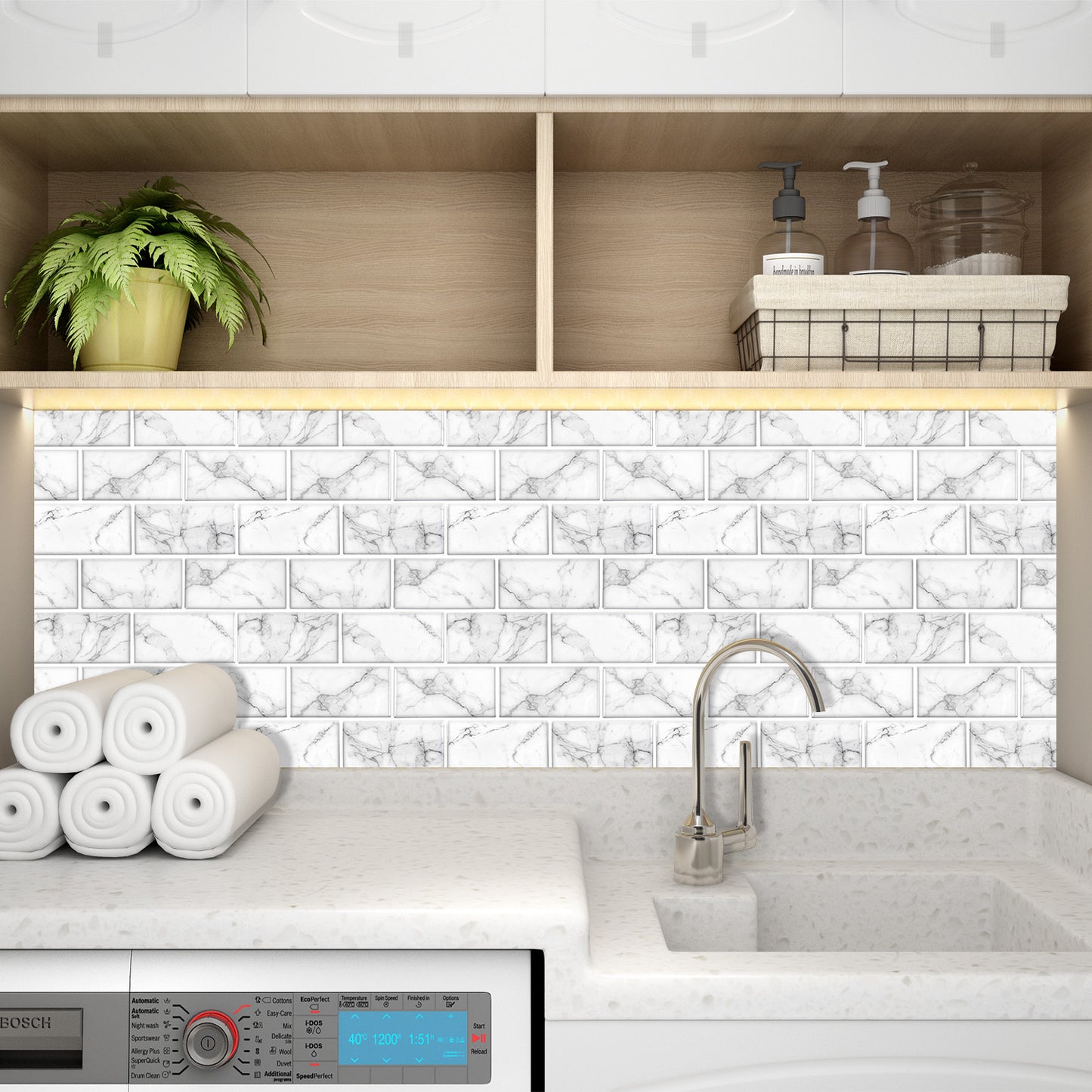 10 Sheet Subway Tiles Peel and Stick Backsplash - Grey White - Thicker Design 2.5mm