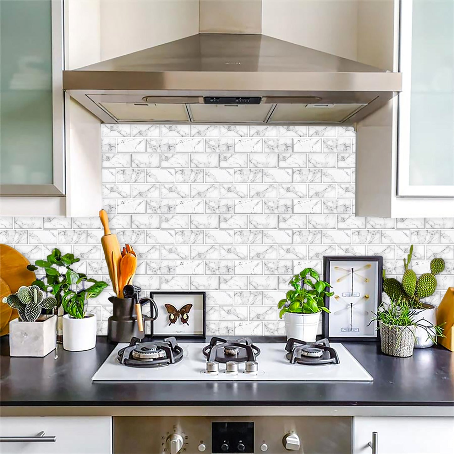 10 Sheet Subway Tiles Peel and Stick Backsplash - Grey White - Thicker Design 2.5mm