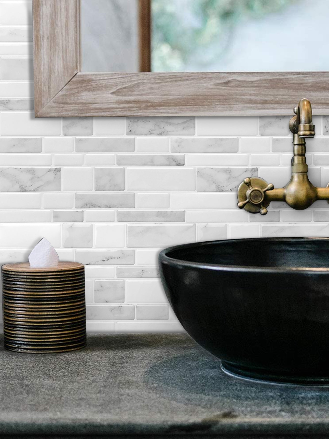 10-Sheet Mosaic Tiles Peel and Stick Backsplash Kitchen  2.5mm Thicker Design - Marble white