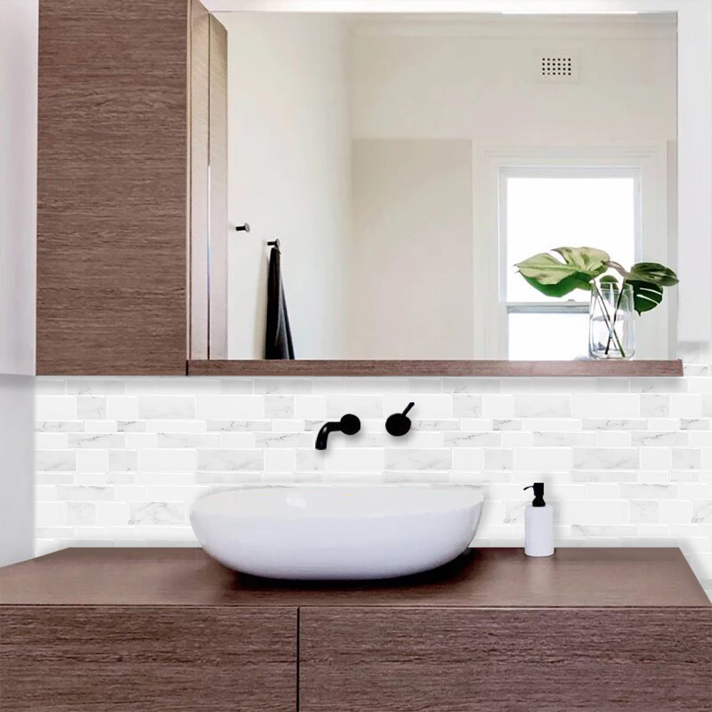 10-Sheet Mosaic Tiles Peel and Stick Backsplash Kitchen  2.5mm Thicker Design - Marble white