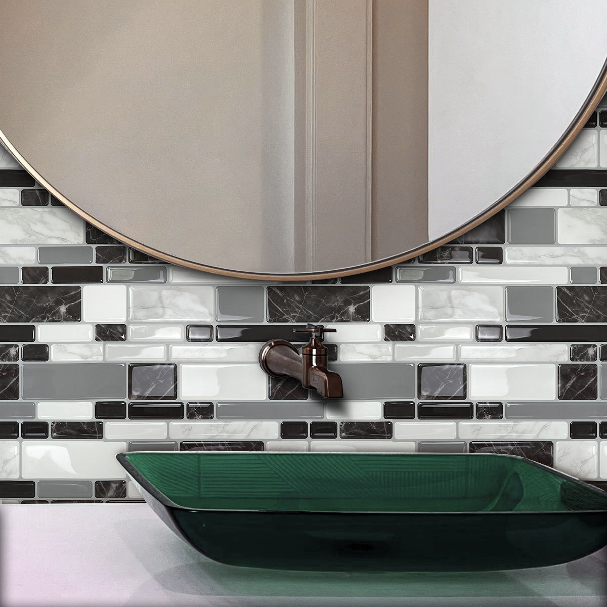 10-Sheet Mosaic Tiles Peel and Stick Backsplash Kitchen (Thicker Design 2.5mm)