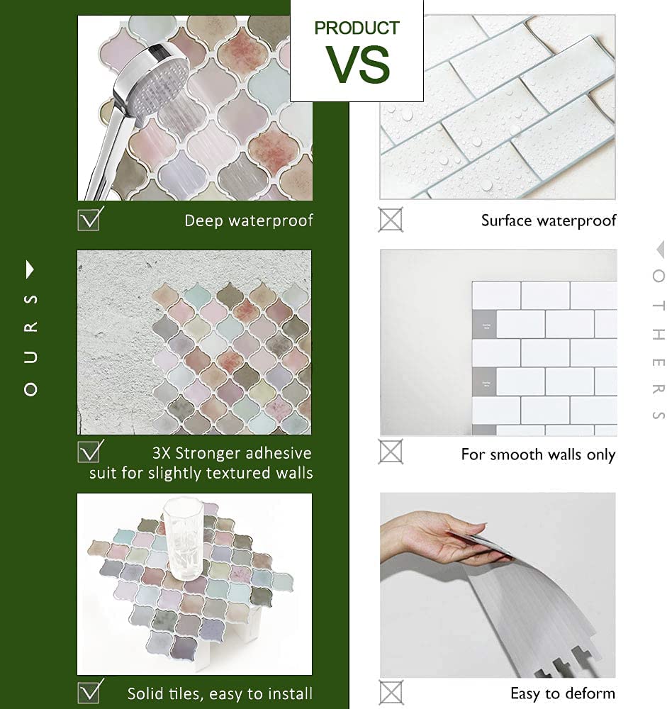 10-Sheet Subway Tiles Peel and Stick Backsplash, 30.5cmx30.5cm Stick on Tiles Kitchen Backsplash (Thickness 2.5mm)