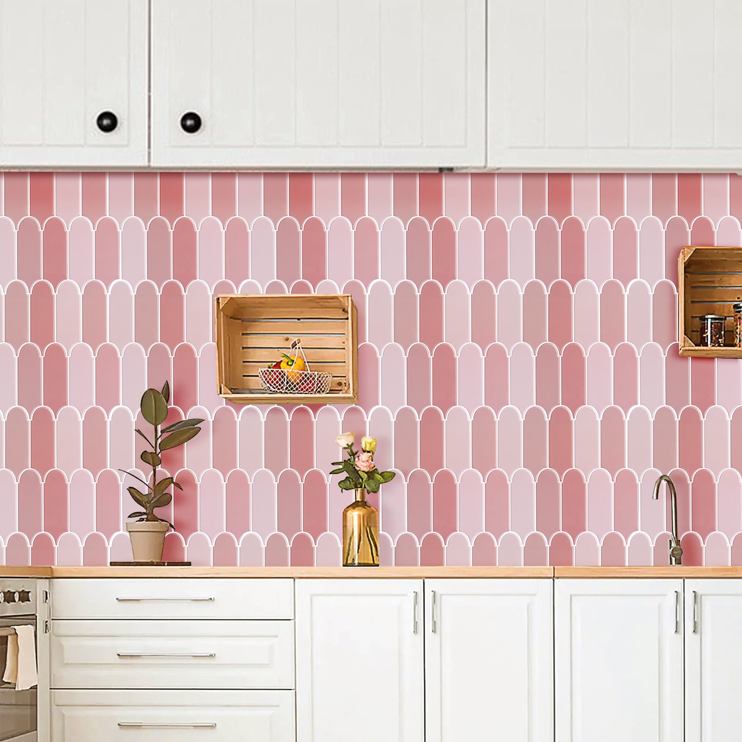 10-Sheet Mosaic Tiles Peel and Stick Backsplash Kitchen  2.5mm Thicker Design - Coral