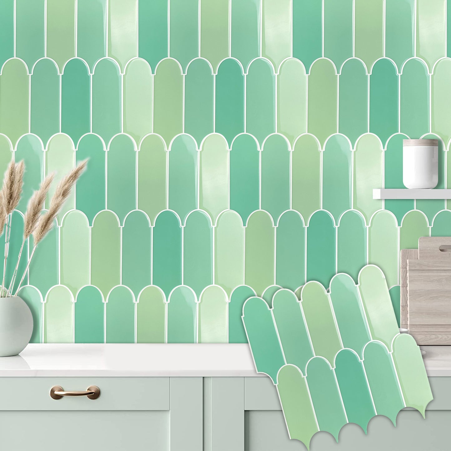 10-Sheet Mosaic Tiles Peel and Stick Backsplash Kitchen  2.5mm Thicker Design - Jade