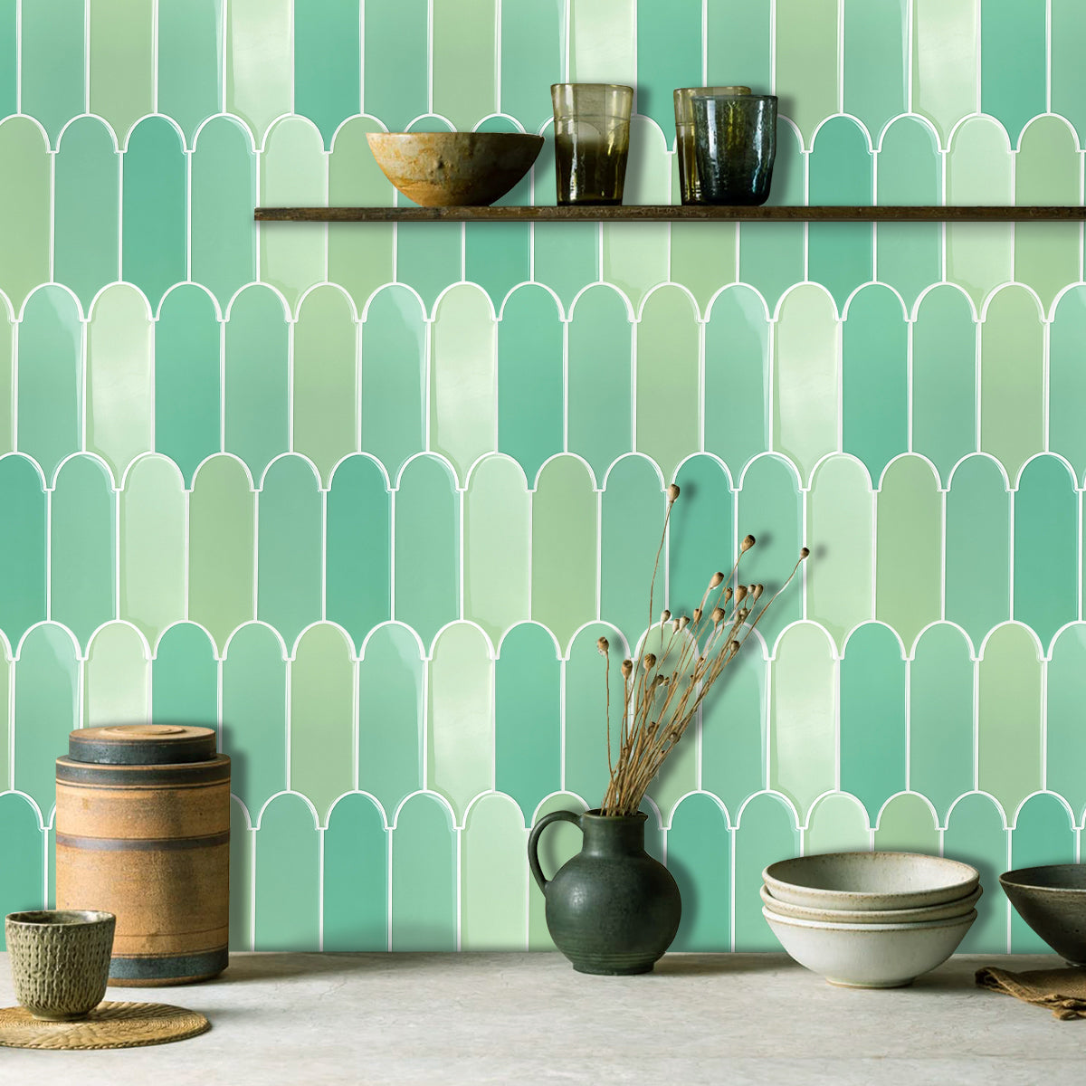 10-Sheet Mosaic Tiles Peel and Stick Backsplash Kitchen  2.5mm Thicker Design - Jade