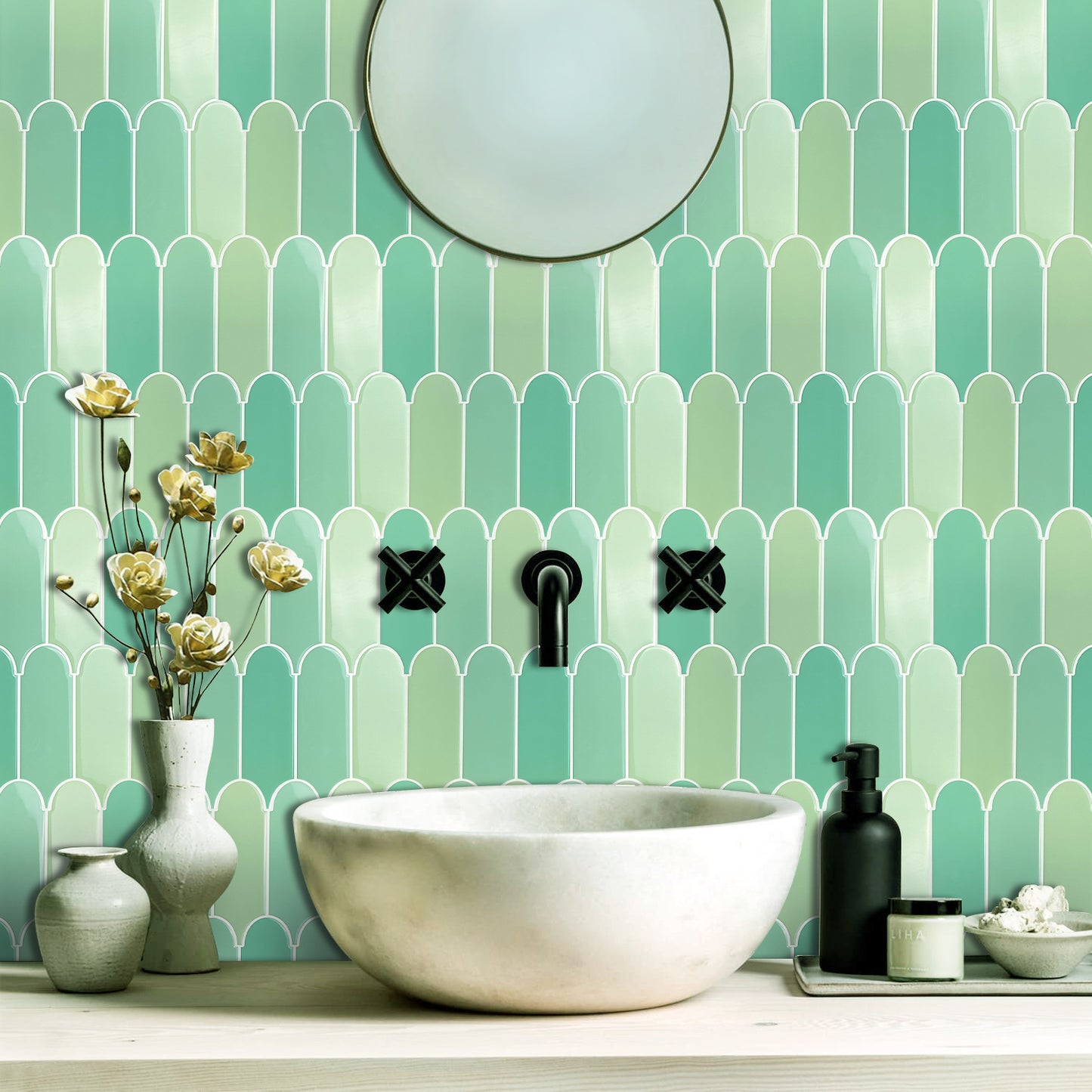 10-Sheet Mosaic Tiles Peel and Stick Backsplash Kitchen  2.5mm Thicker Design - Jade