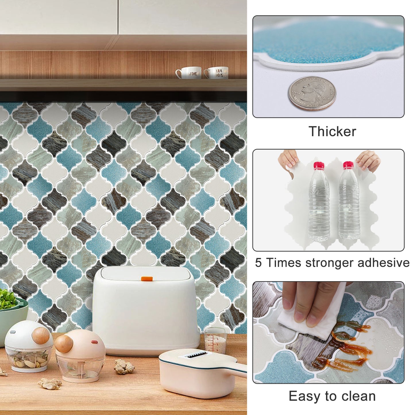 10-Sheet Mosaic Tiles Peel and Stick Backsplash Kitchen  2.5mm Thicker Design - Elegant Turquoise