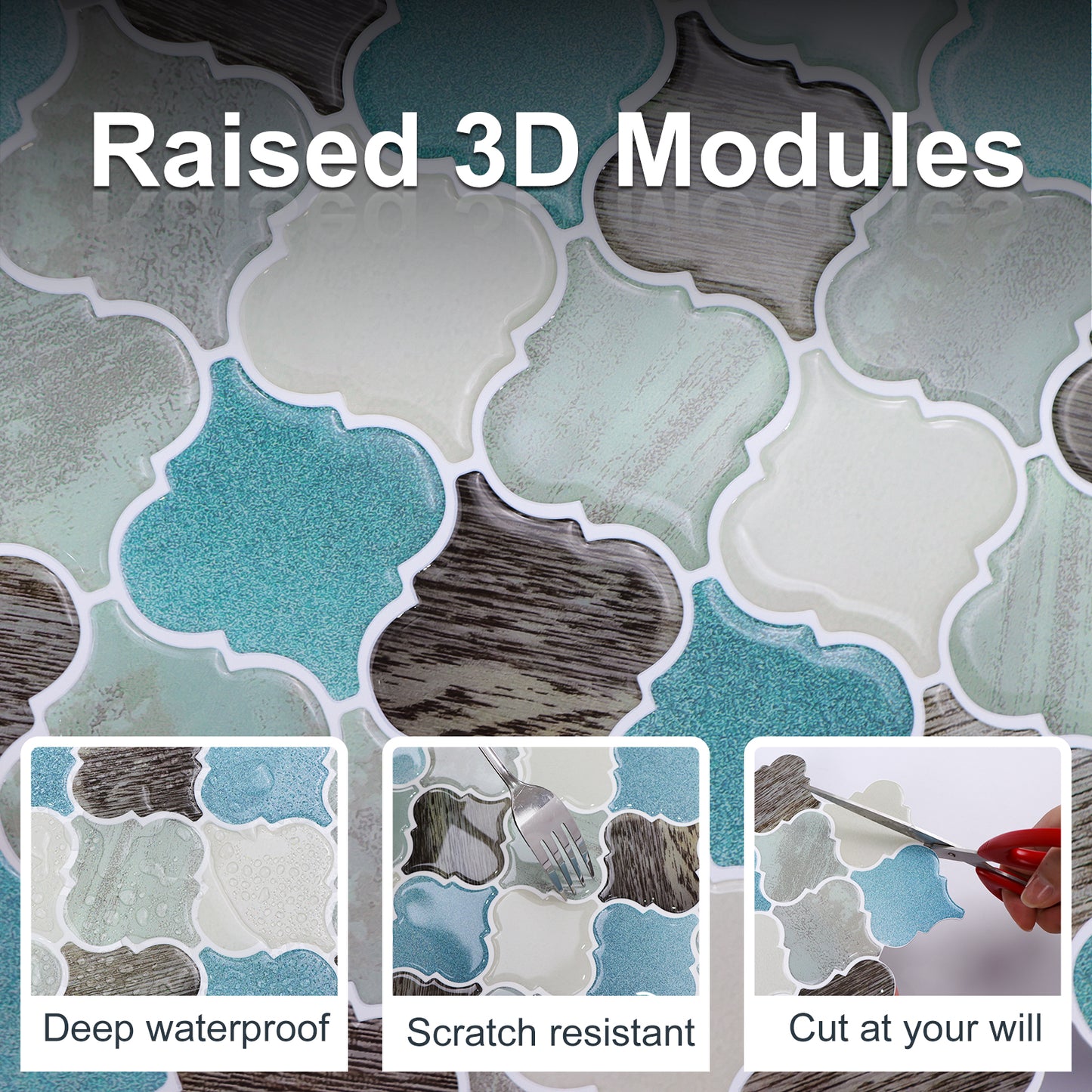10-Sheet Mosaic Tiles Peel and Stick Backsplash Kitchen  2.5mm Thicker Design - Elegant Turquoise