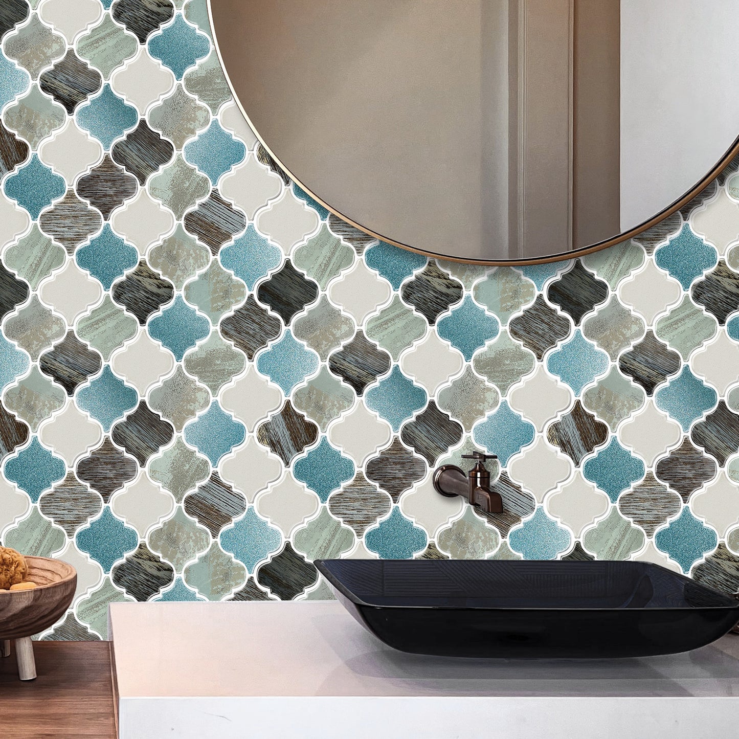 10-Sheet Mosaic Tiles Peel and Stick Backsplash Kitchen  2.5mm Thicker Design - Elegant Turquoise