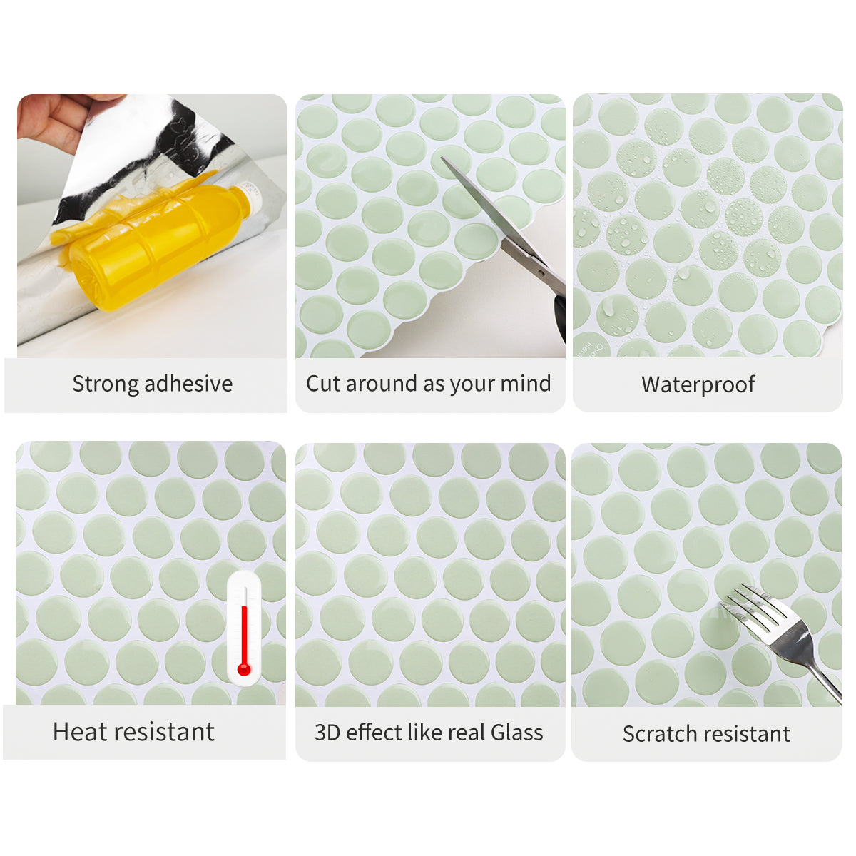 10-Sheet Mosaic Tiles Peel and Stick Backsplash Kitchen  1.2mm- Round Dot Light Green