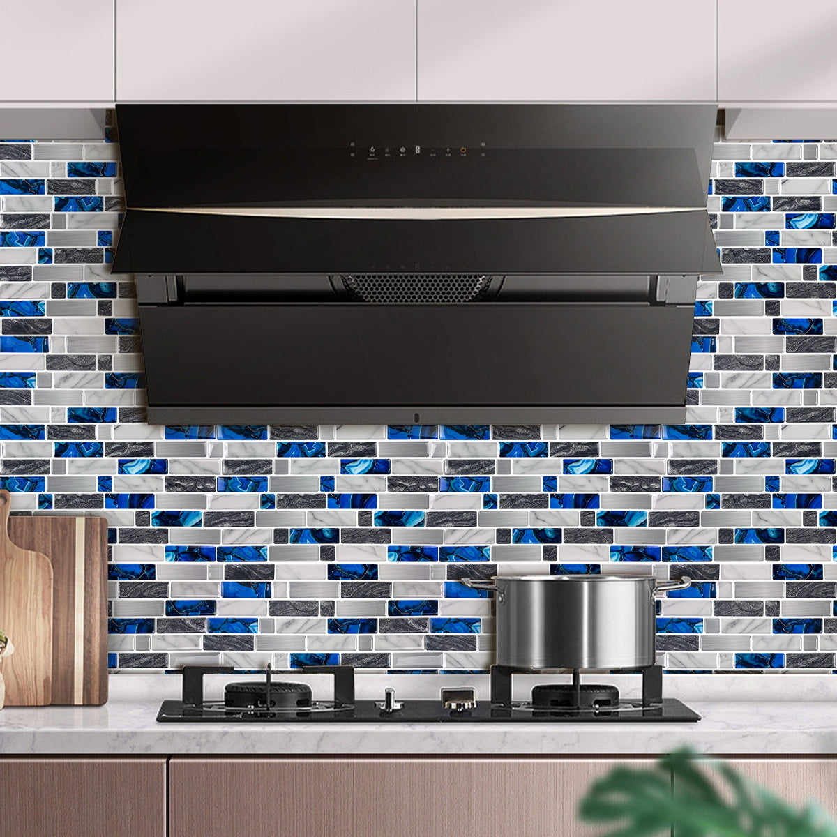 10-Sheet Mosaic Tiles Peel and Stick Backsplash Kitchen  2.5mm Thicker Design - Sapphire