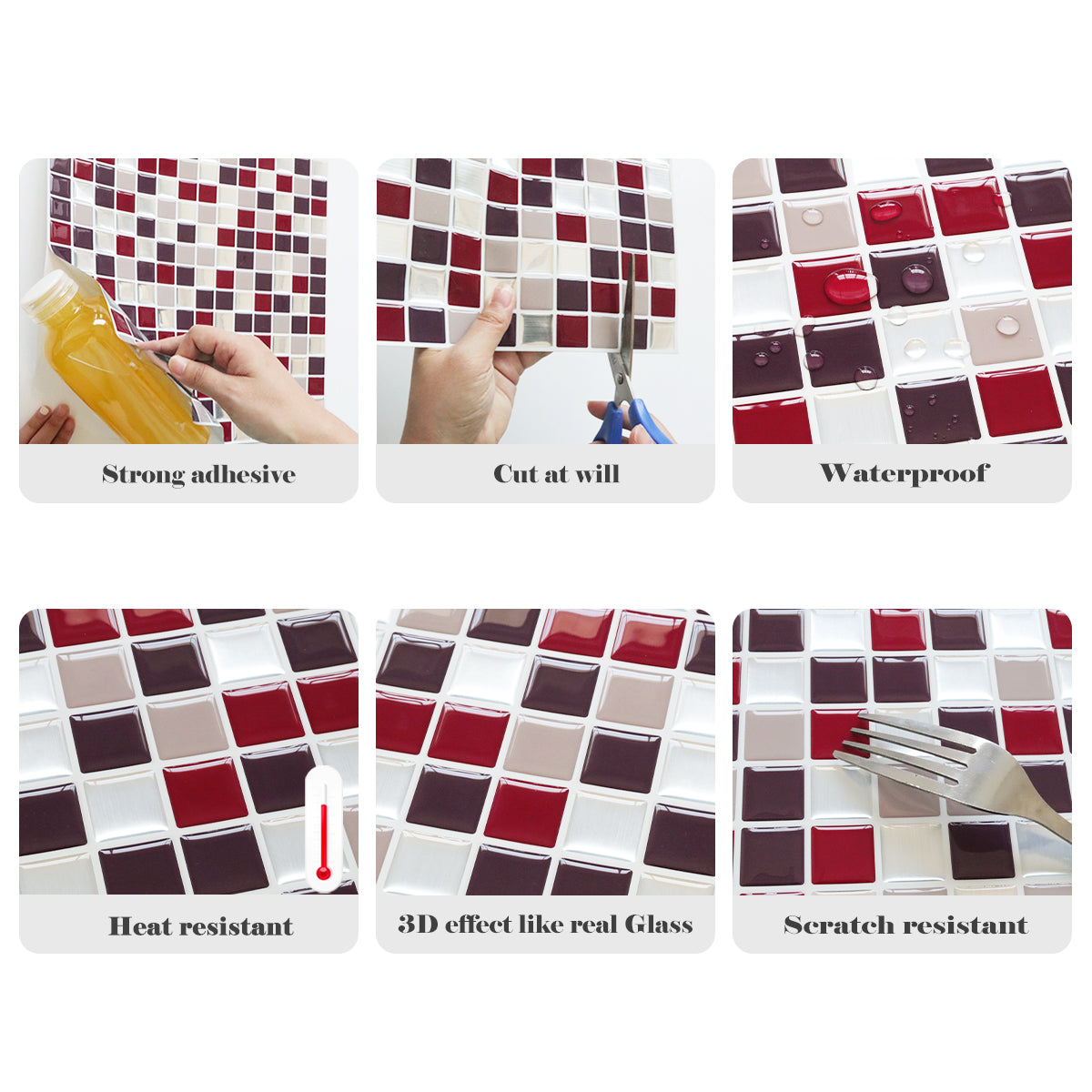 10-Sheet Subway Tiles Peel and Stick Backsplash, 30.5cmx30.5cm Stick on Tiles Kitchen Backsplash (Thickness 1.2mm)