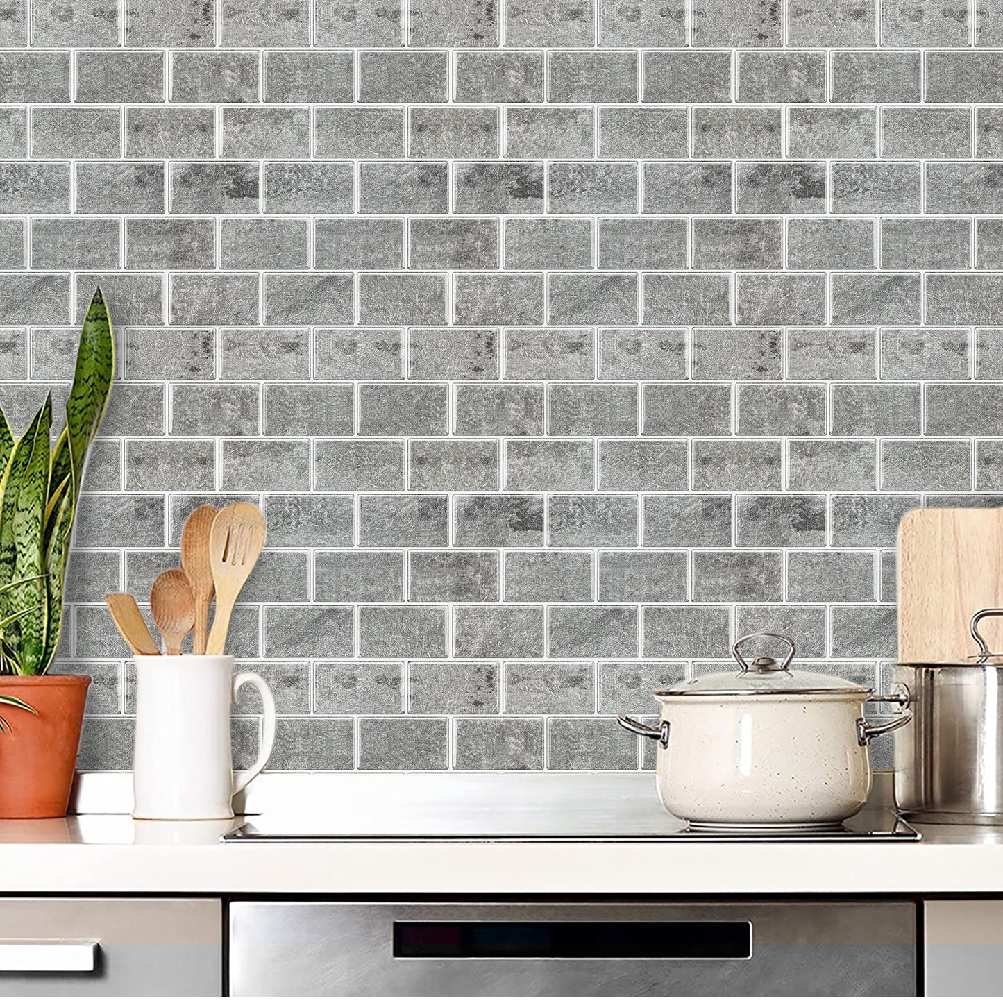 10-Sheet Mosaic Tiles Peel and Stick Backsplash Kitchen  2.0mm - Brick Grey