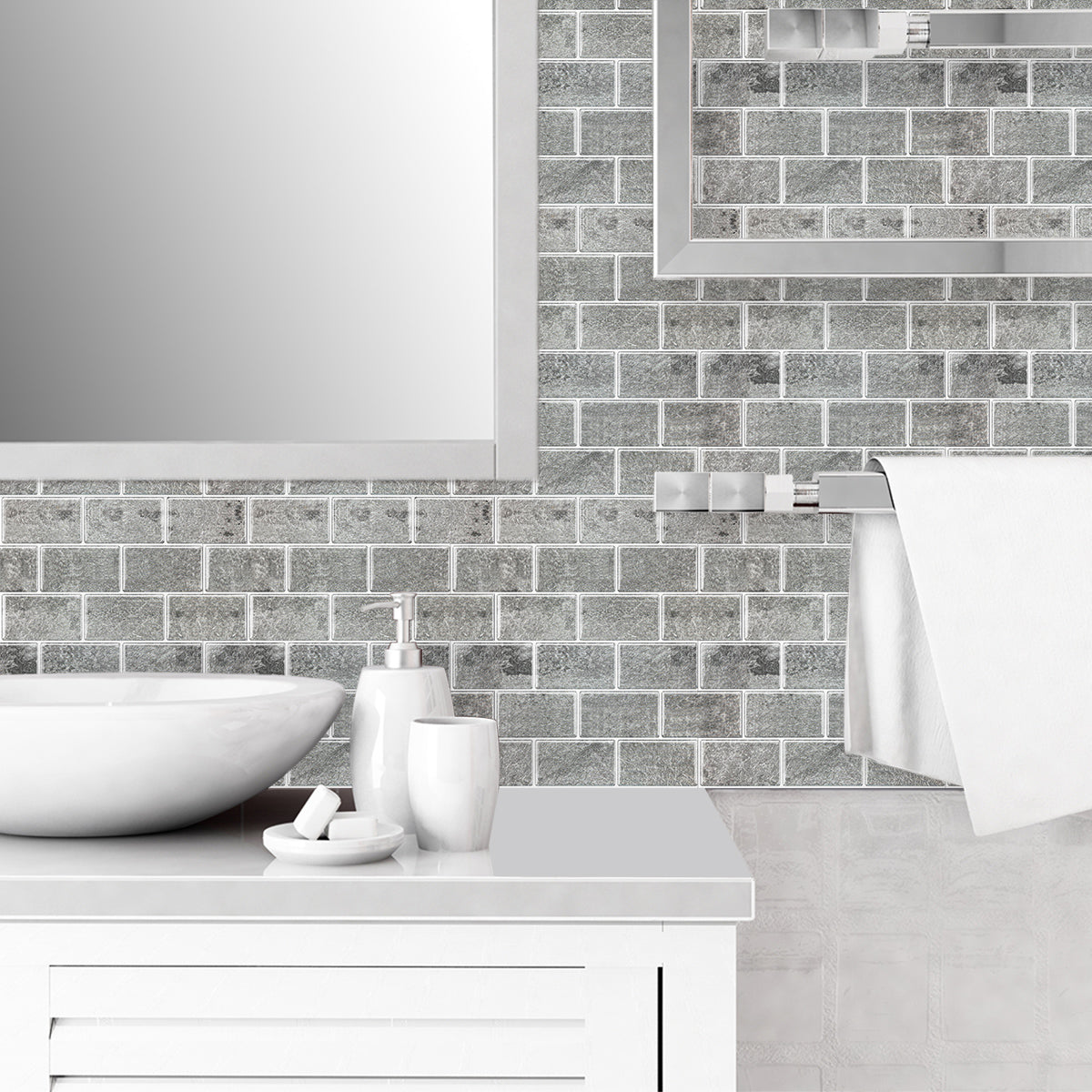 10-Sheet Mosaic Tiles Peel and Stick Backsplash Kitchen  2.0mm - Brick Grey