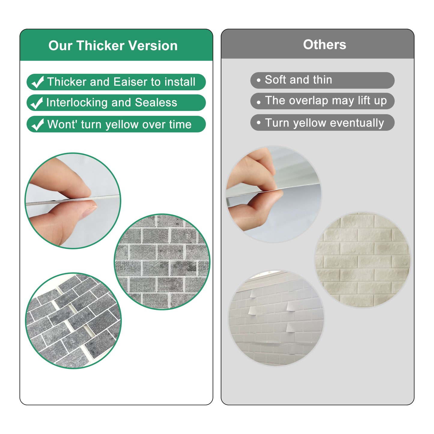 10-Sheet Mosaic Tiles Peel and Stick Backsplash Kitchen  2.0mm - Brick Grey