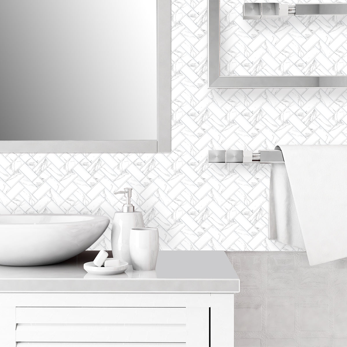 10-Sheet Mosaic Tiles Peel and Stick Backsplash Kitchen  2.0mm - Carrara White