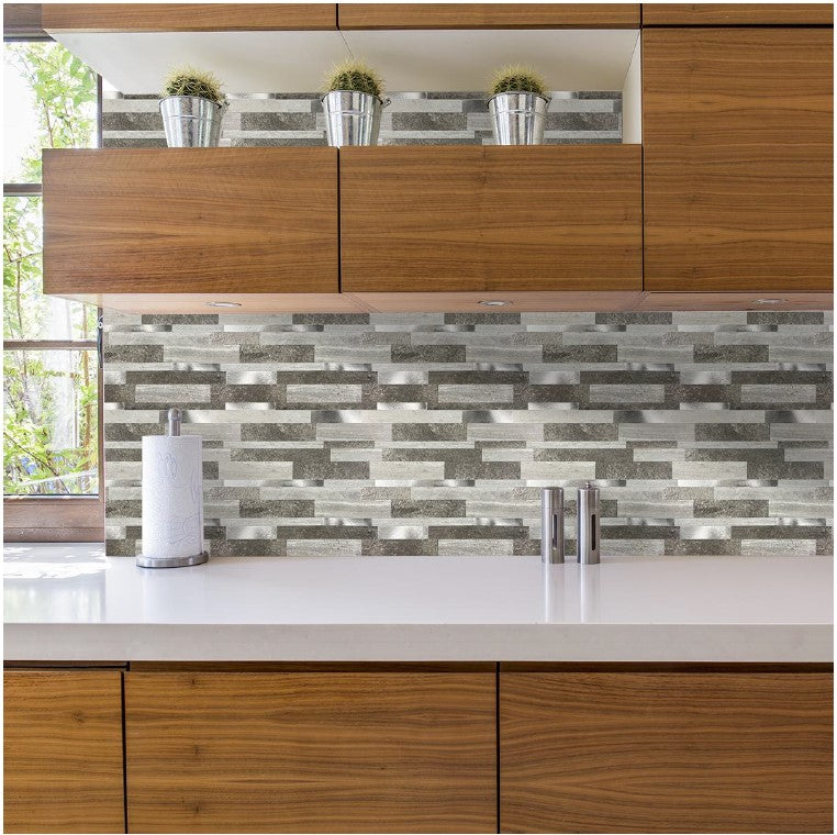 5 Sheet Composite PVC Wall Tiles Stick on Backsplash for Kitchen(10 Sheets, Rust Brown with Metal Gold) 29.7cm*29.2cm (Thickness 4mm)