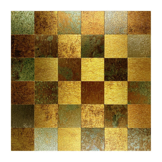Backsplash Tile for Kitchen Peel and Stick, Rust Classical Retro Copper Peel and Stick Backsplash, 5 Sheets Self-Adhesive Aluminum Mosaic Tile
