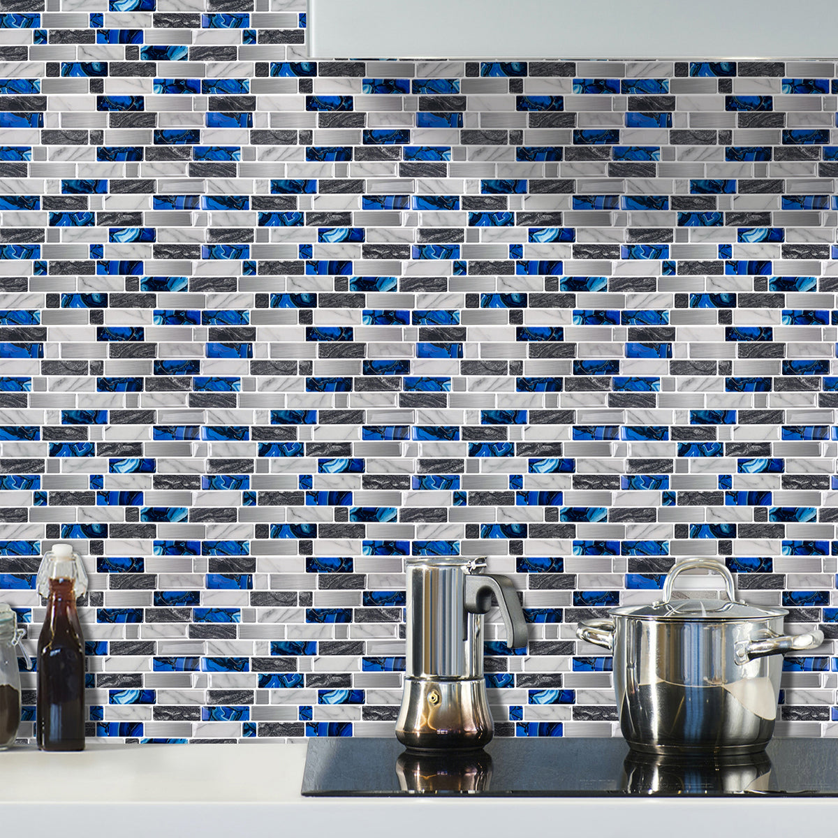 10-Sheet Mosaic Tiles Peel and Stick Backsplash Kitchen  2.5mm Thicker Design - Sapphire
